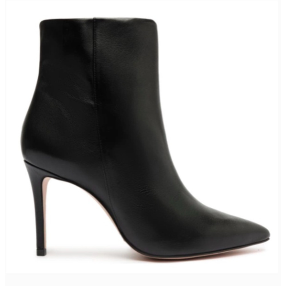 SCHUTZ Mikki POINTED Toe BOOTIE Black LEATHER High HEEL Women's Sz 10 NEW